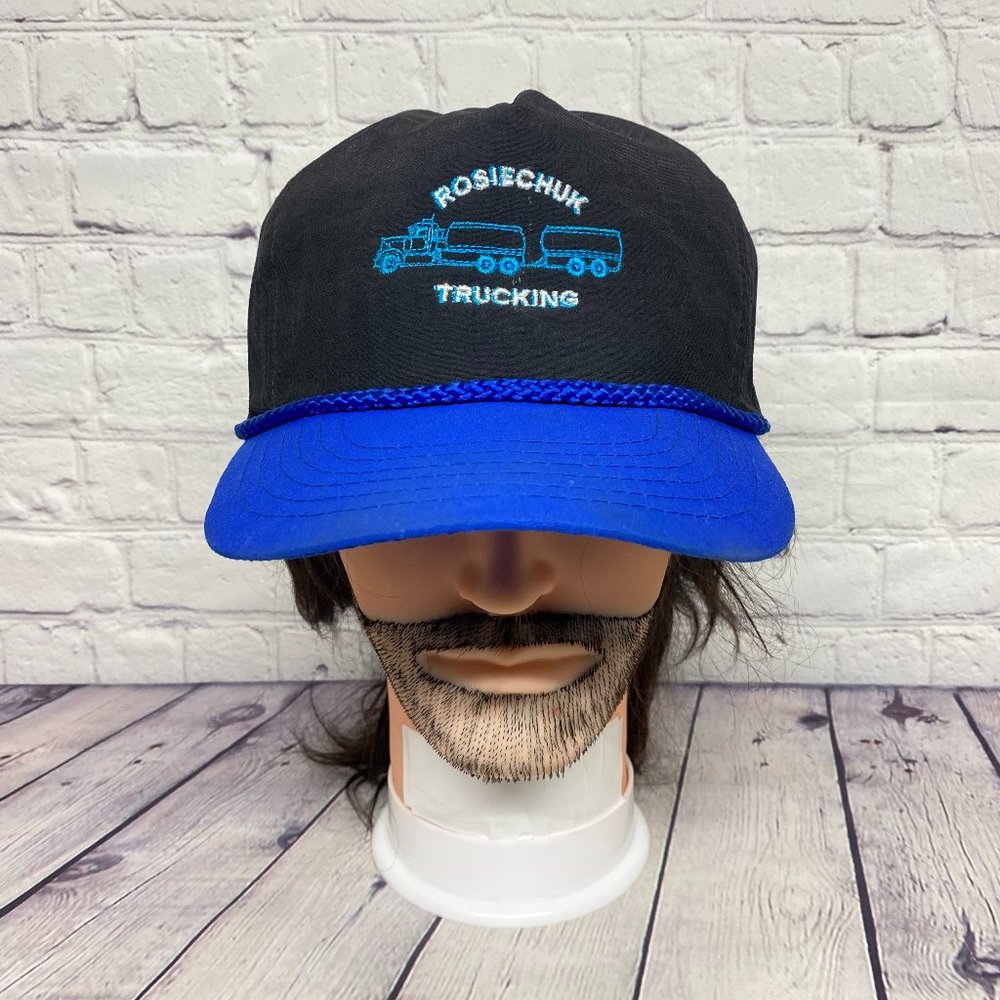 Vintage ROSIECHUK Trucking Nylon Trucker Hat Rope Cap Embroidered Logo Black